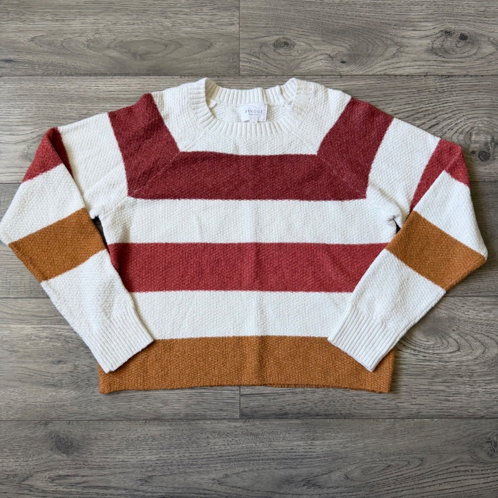 Pinque Design Studio Womens Striped Crew Neck Sweater Rust Orange White S